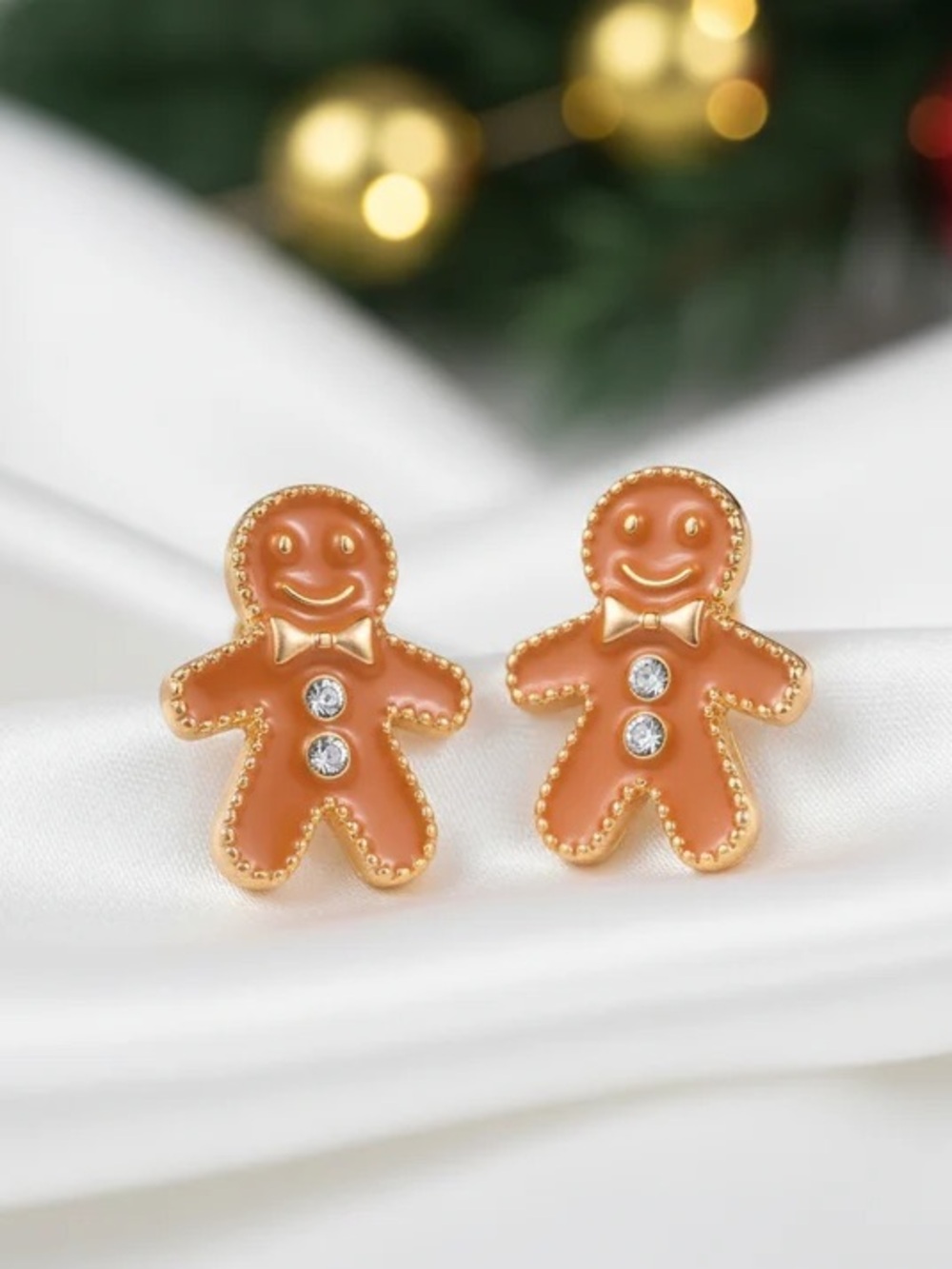 Gold Gingerbread Man Stud Earrings